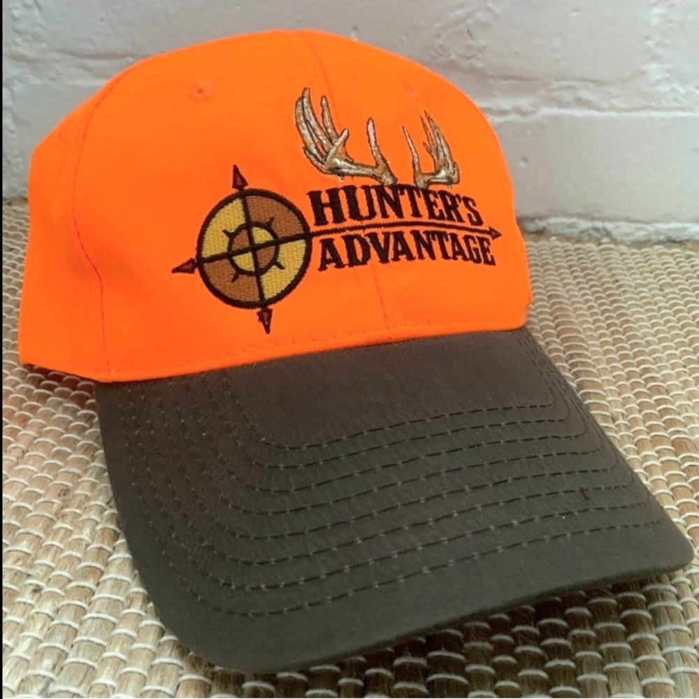 Hunters Advantage Hat Safety Orange Adjustable Cap Brown Bill Compass Logo